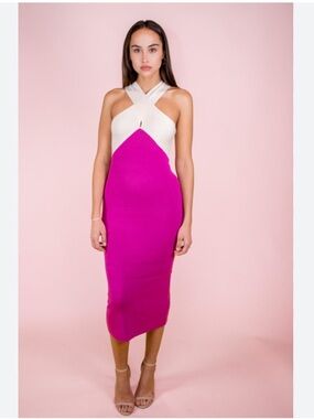 Lush Two-Tone Pink and White Halter Midi Dress
